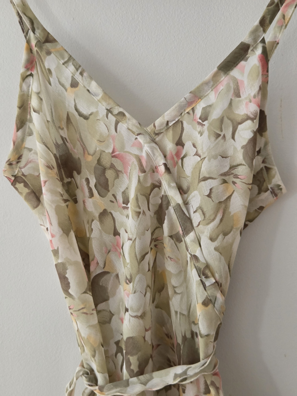 Vintage Papillon Blanc Olive and Pink Floral Slip Mini Dress - Picture 2 of 14